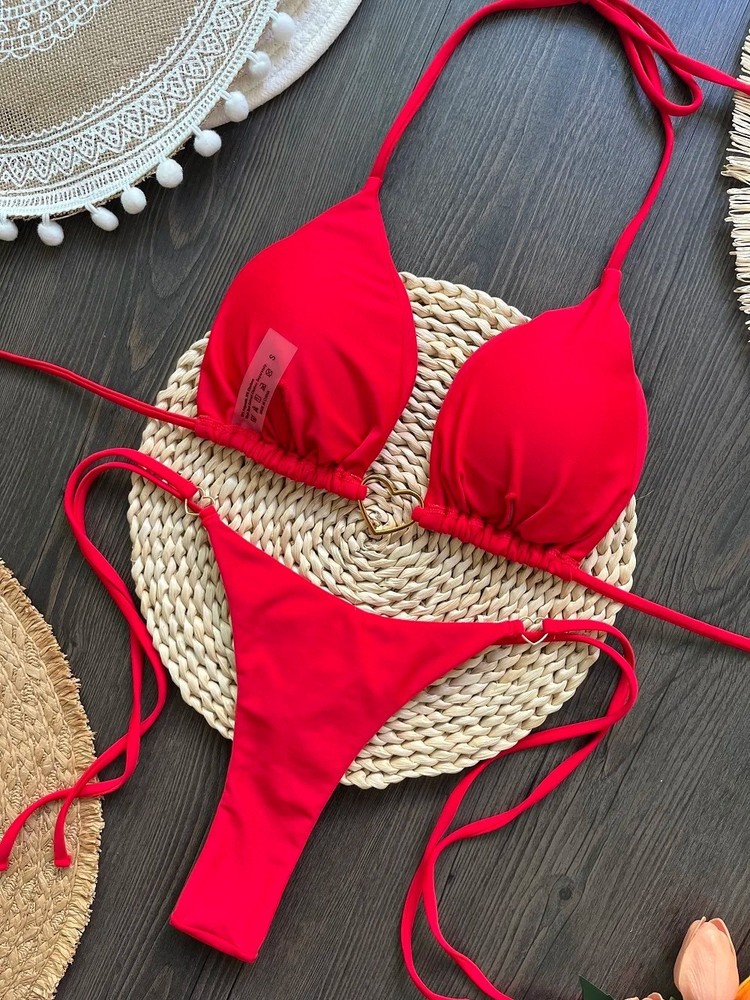 Sexy Halter Triangle Bikini Set Women Thong Brazilian Swimsuit Two-piece