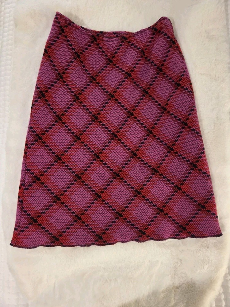 Anna Sui Size 4 Pink Red Black Plaid Wool Blend Skirt Vintage Y2K 90s