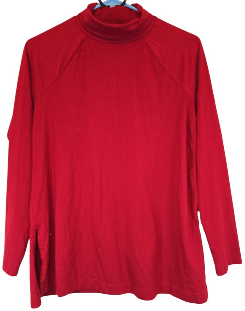 J JILL Turtleneck Sz XS LUXE SUPIMA Everyday Tunic RED Pullover Top Soft Shirt