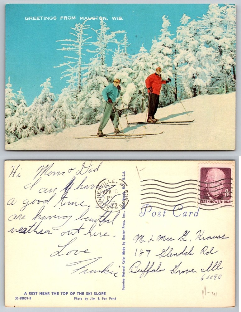 Vintage Mauston, WI Ski Slope Postcard - Dexter Press Chrome 1972 Skier