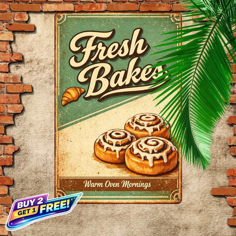 Bakery Fresh Sweet Day Tin Sign Vintage Kitchen Metal Wall Art 8x12