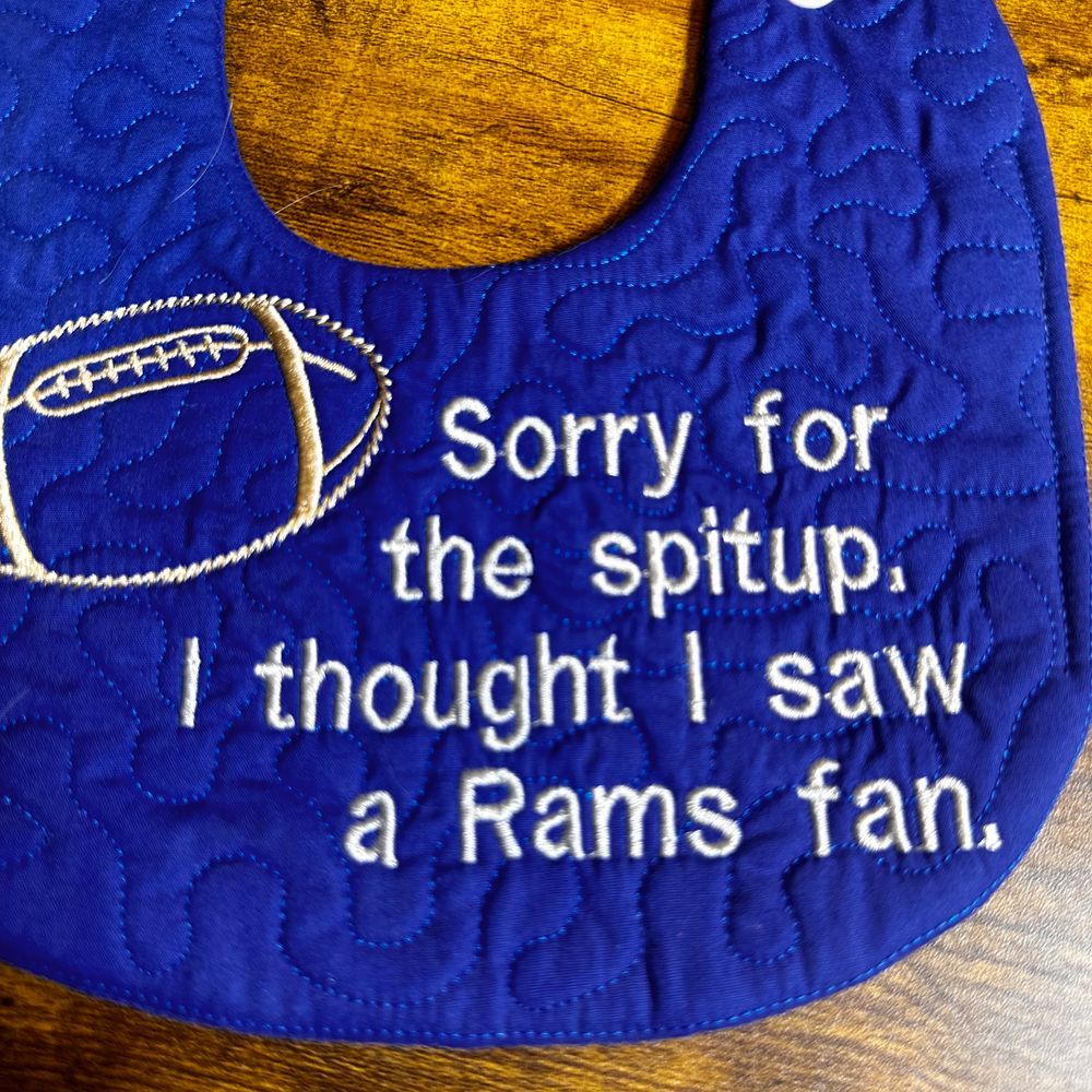Baby Bib For Bills Fans, Quilted Embroidered Blue Football Baby