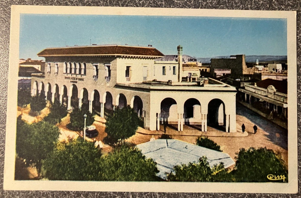 Vintage postcard: Bank of Morocco, Oujda, unposted, excellent condition