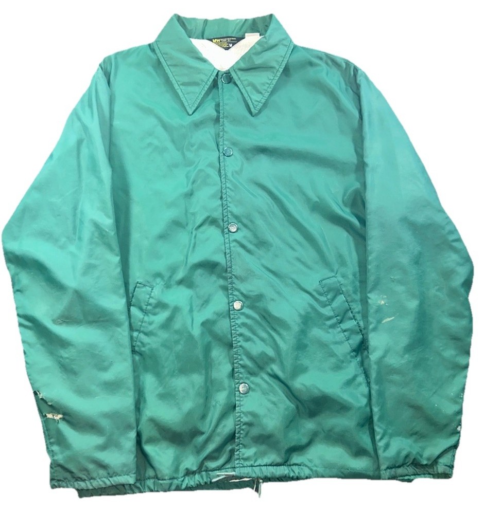 Vintage 70s Green Windbreaker Thrashed Snaps Coach Nylon Jacket Size  Medium