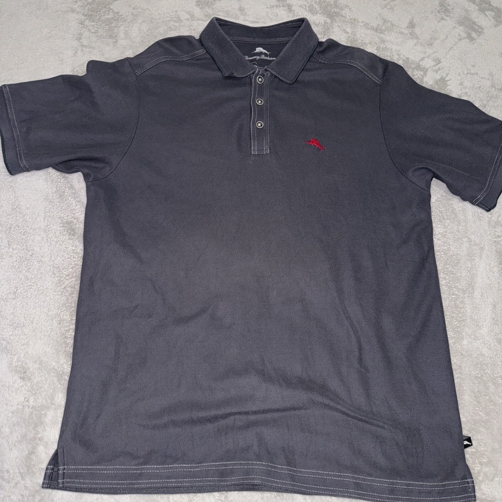 TOMMY BAHAMA Mens Medium Gray Golf Polo Shirt Supima Cotton Polyester