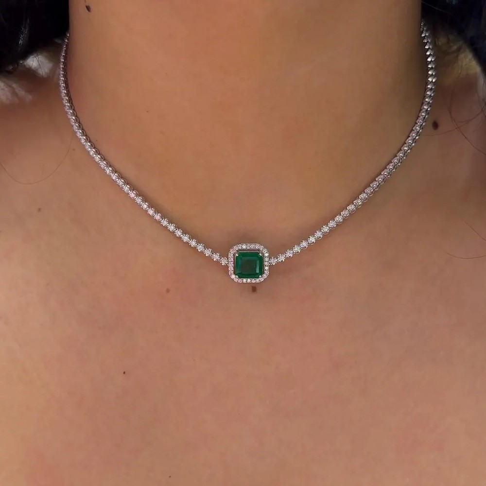 925 Silver 20Ct Princess Lab Created Emerald Halo Diamond 18