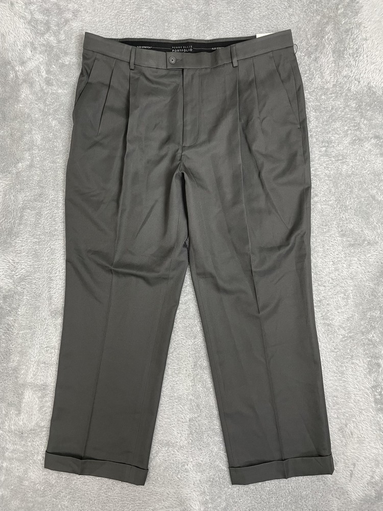 Perry Ellis Portfolio Dress Pants Mens 38x29* Gray Classic Fit Stretch Non Iron