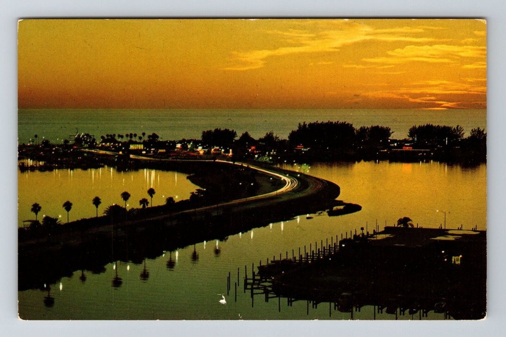 Clearwater Beach FL-Florida, Scenic Aerial View Sunset Vintage Postcard