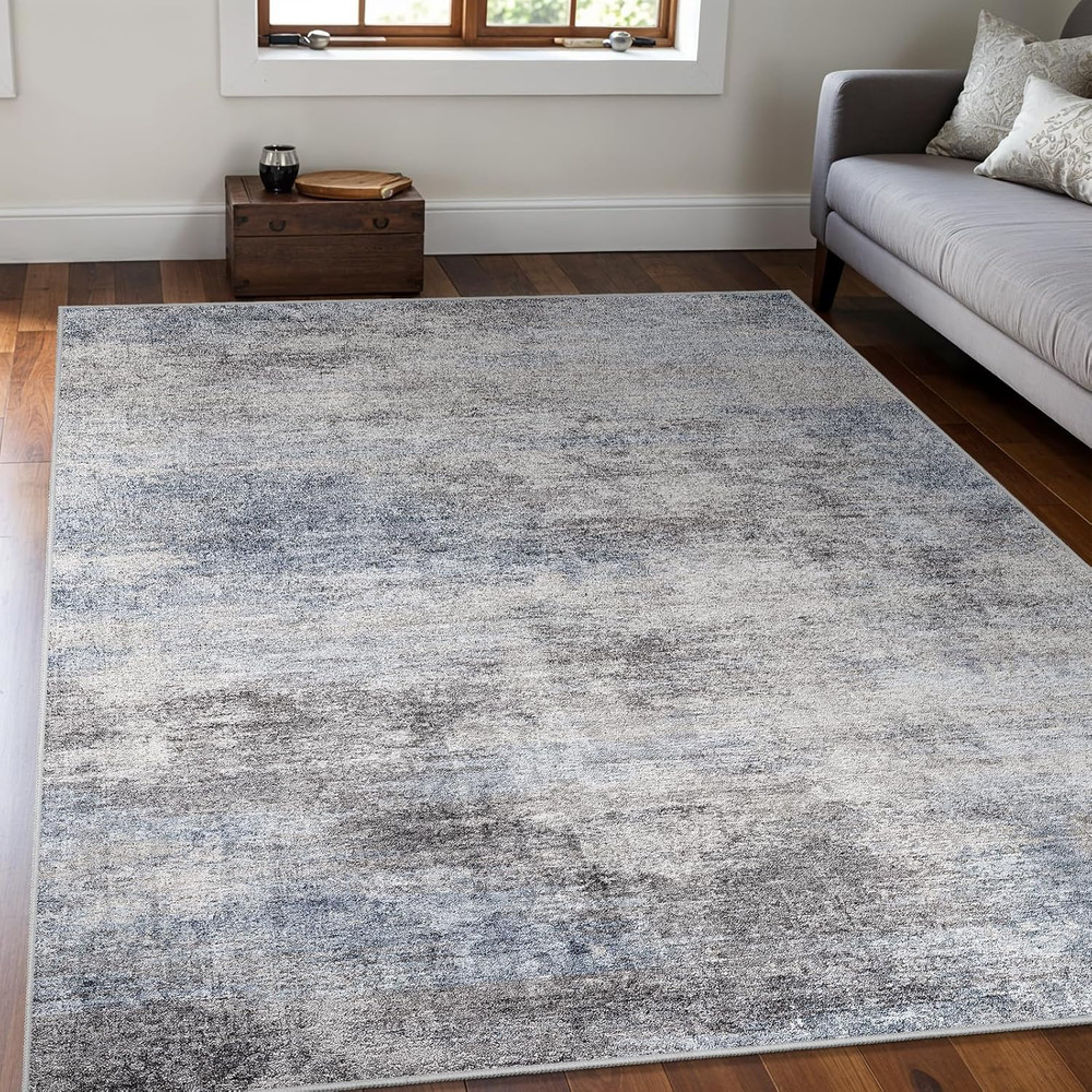 Washable Abstract 5X7 Area Rug: Low Pile and Non-Slip Rubber Backing Modern Larg
