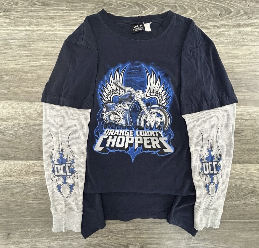 Vintage Orange County Choppers Long Sleeve Thermal Shirt Adult Large Y2K Flames