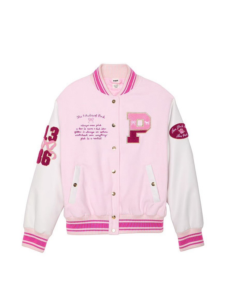 NWT Victoria’s Secret PINK x LoveShackFancy Boyfriend Varsity Jacket Size M