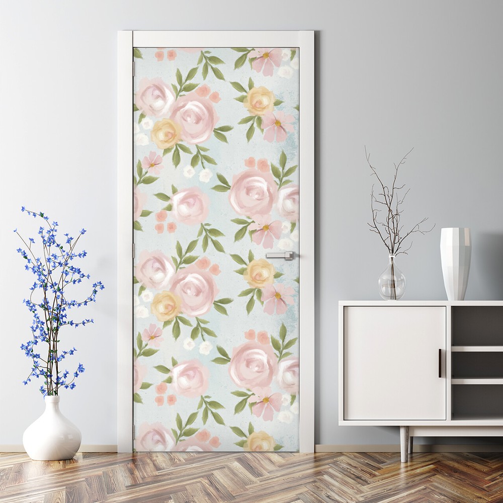 Shabby Rose Vintage Adhesive Door sticker Watercolour Floral Peel & Stick