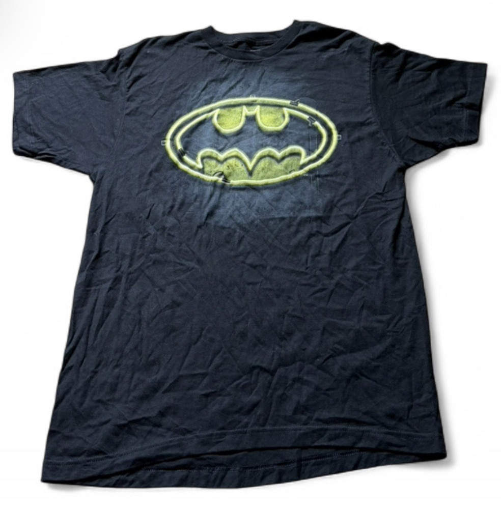 Batman DC Logo Graphic Print Black T-Shirt L Crew Neck Short Sleeve Cotton