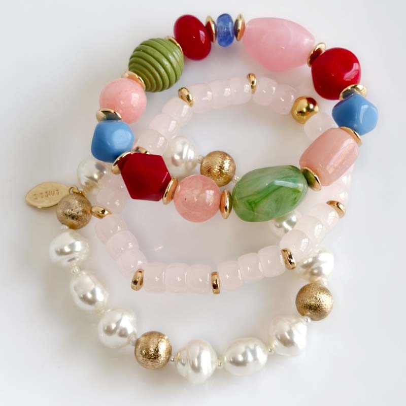3pcs Chicos Beads Stackable Stretch Bracelet Chic Women Party Vacation Jewelry