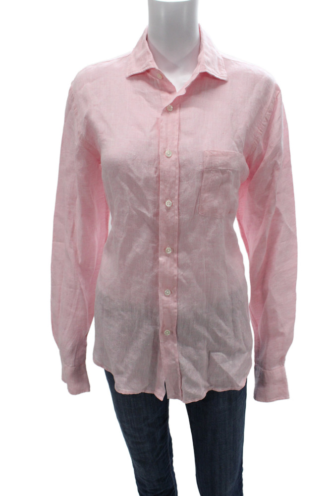 Hartford Womens Collared Linen Button Up Top Pink Long Sleeve Size SFree Shipping in US $100+ Orders | $6.95 Orders Below
