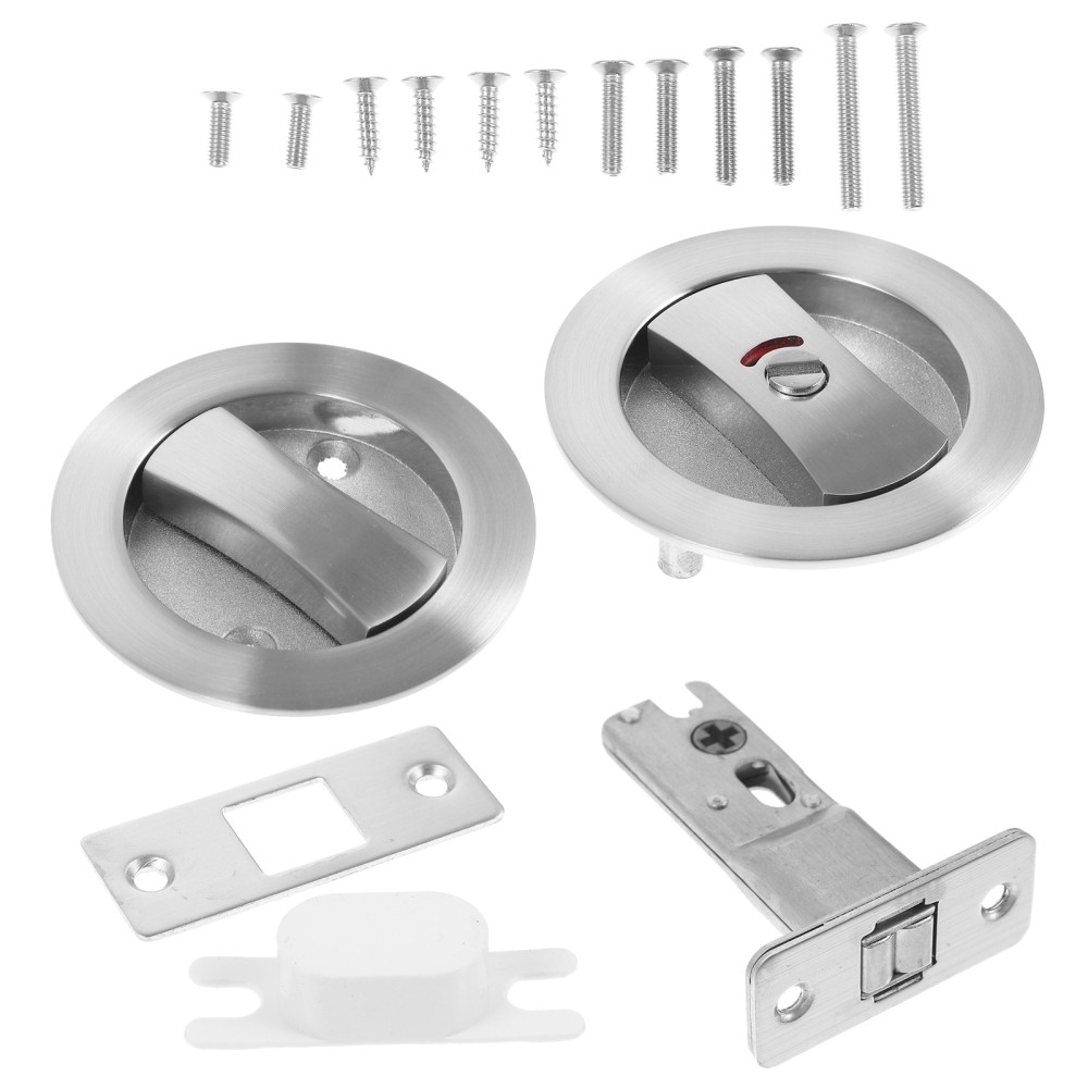 Chrome Pocket Door Lock with Privacy Indicator and Lever Latches