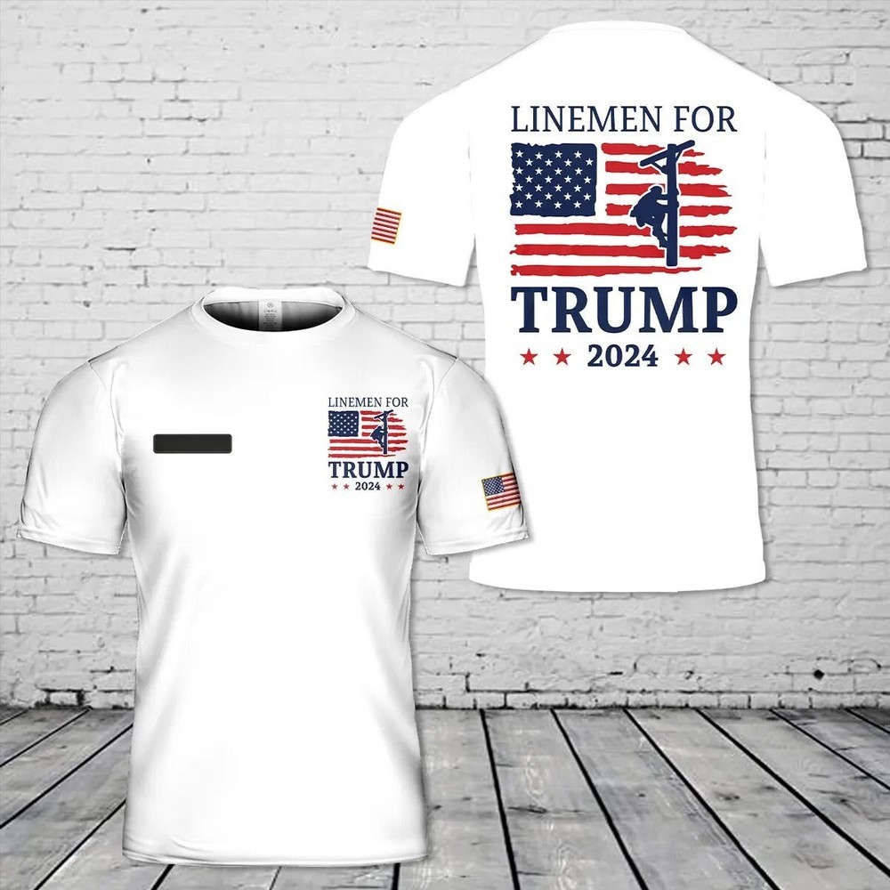 Custom Name Power Linemen for Trump 2024 T-Shirt 3D