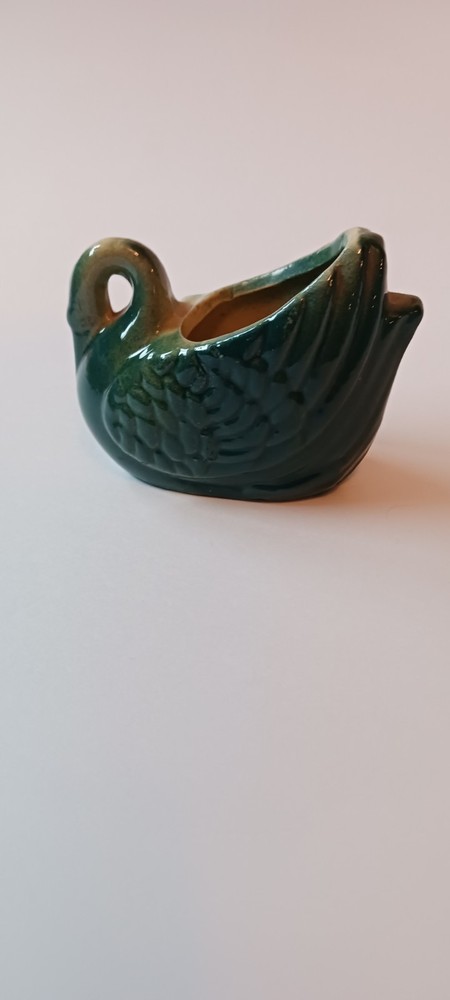 Vintage Mid Century Green Glazed Ceramic Swan Planter Kitsch Succulent Pot MCM