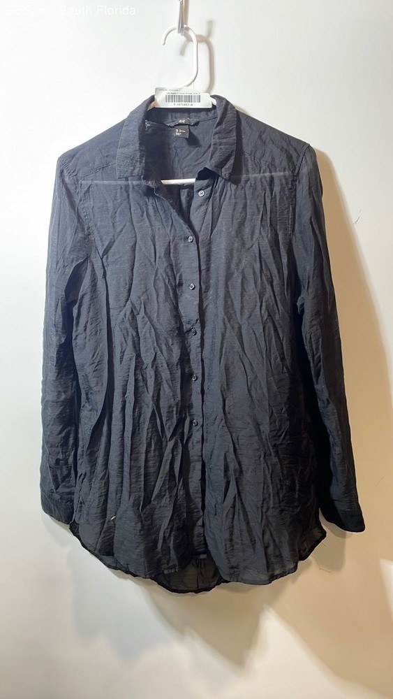 H&M Womens Black Regular Fit Long Sleeve Collared Button-Up Shirt Size 8