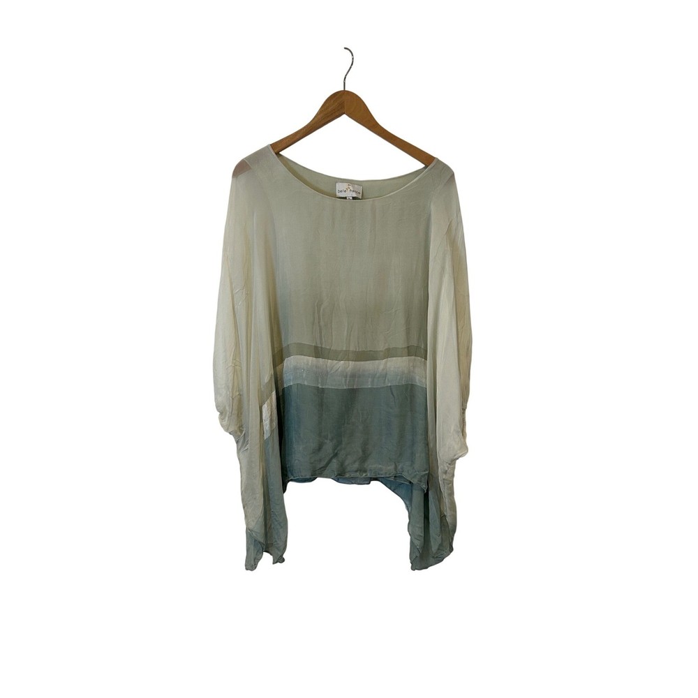 Belle France Poncho Blouse Womens Large Green Ombre Silk Blend Sheer Layered