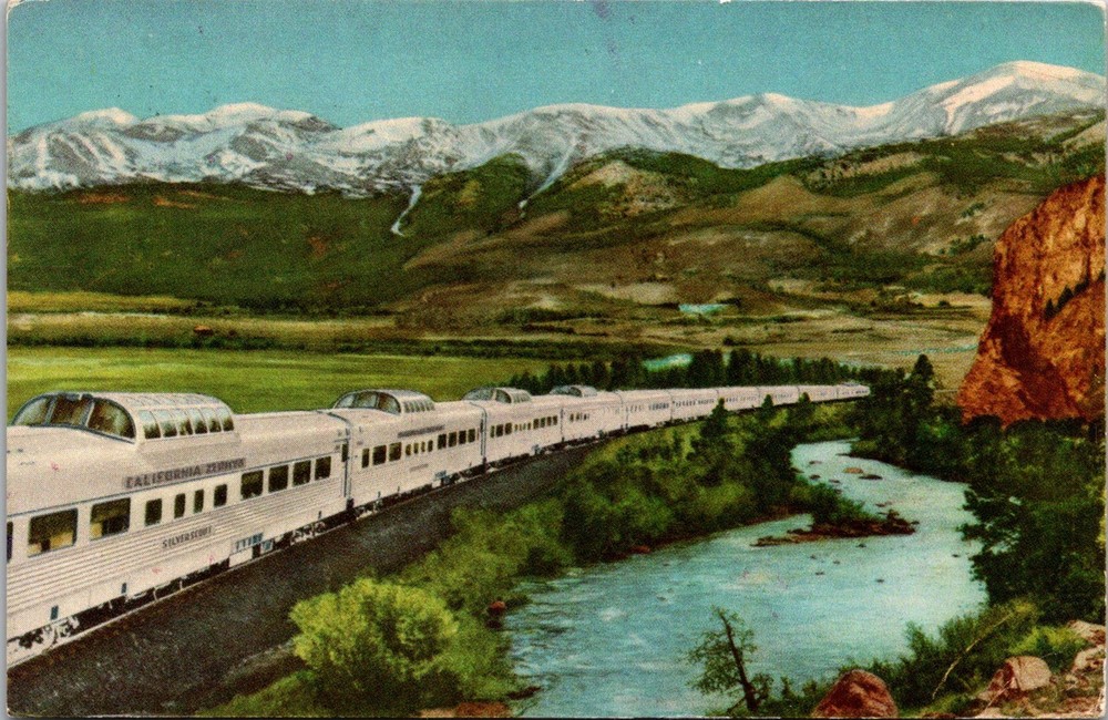 California Zephyr Vintage Postcard Scenic Train in the Rockies