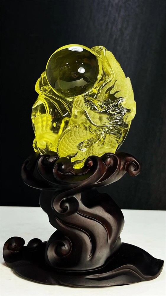 750g Natural Carved Citrine Dragon Crystal Ball Mineral Specimen for Reiki Healing and Home Decor