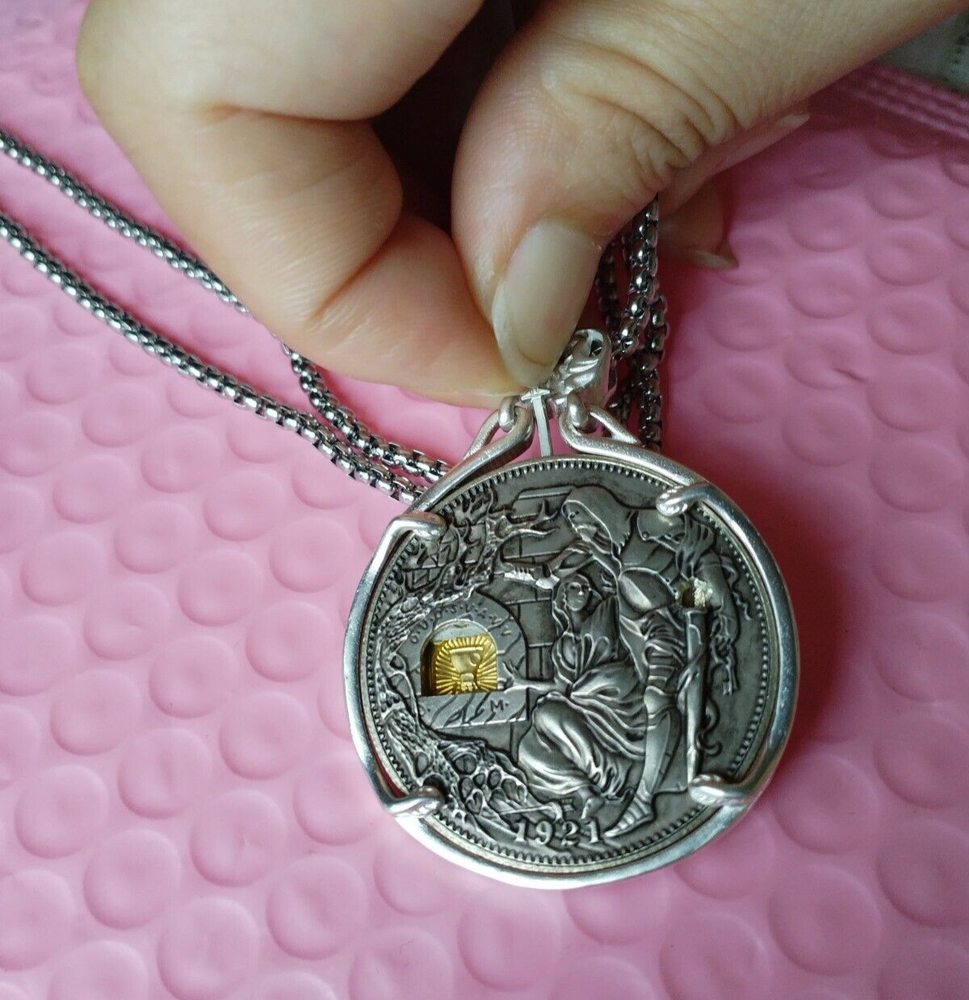 Vintage Movable Mechanism Holy Grail Coin Pendant With Removable Sword Ornaments
