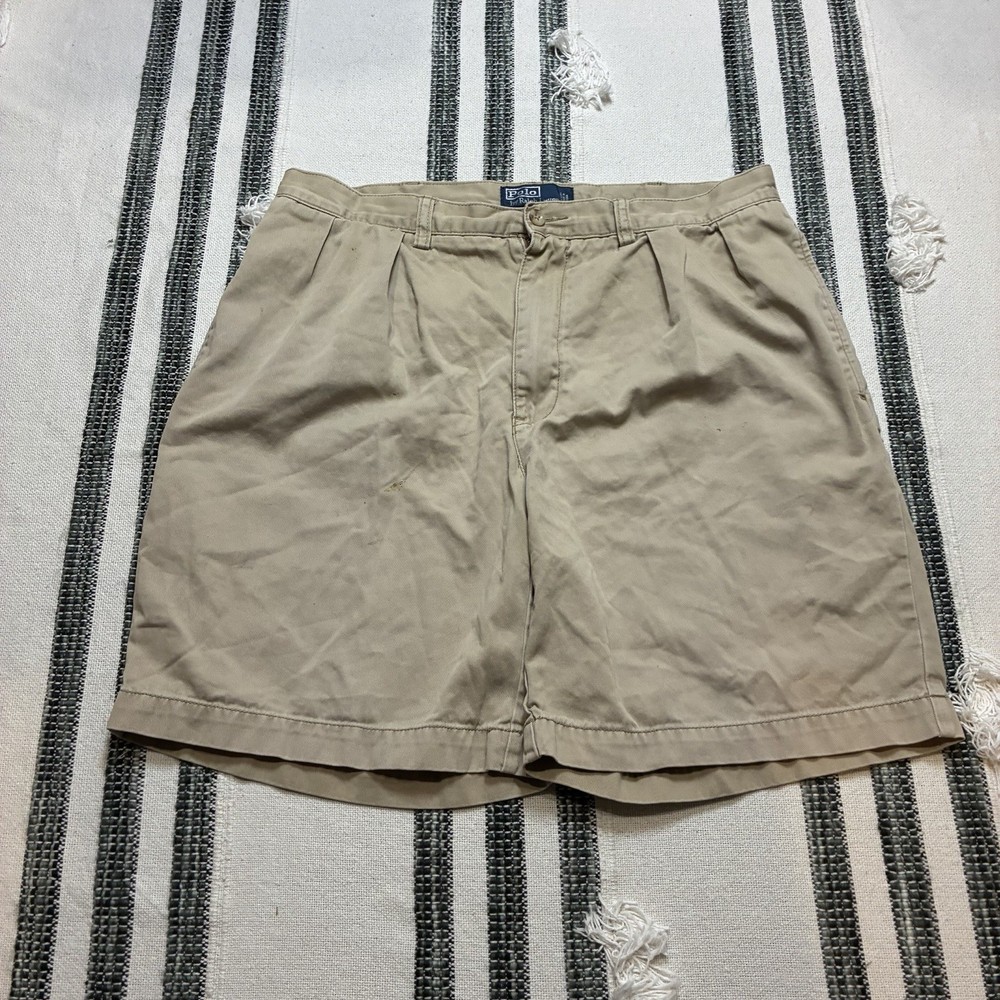 Polo Ralph Lauren Men Shorts 34x8.5 Khaki Tyler Pleated Front Chino Classic Fit
