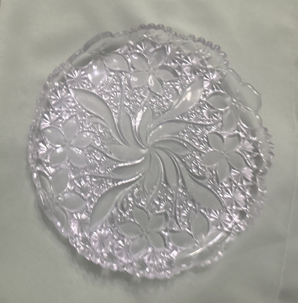 Vintage Clear Pressed Glass Floral Pattern Plate with Decorative Scalloped Edge