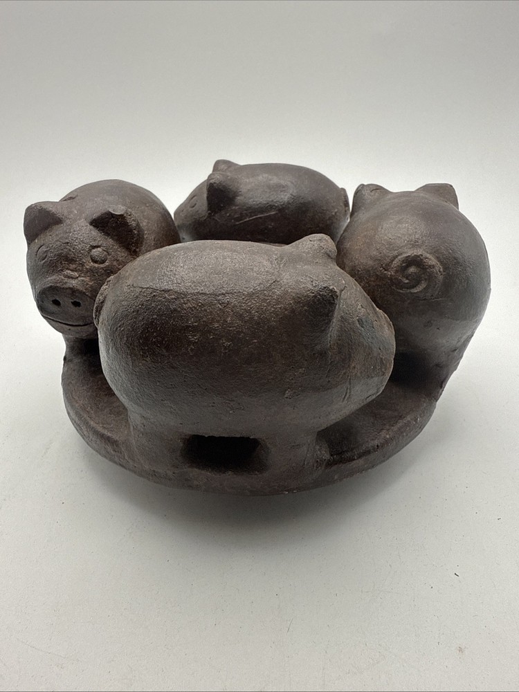 Vtg Art Pottery Circle Of Pigs Votive Candle Holder Footed 5.5”W