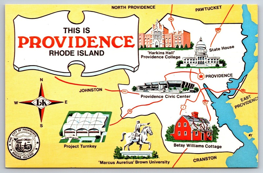 State Maps~Providence Rhode Island~Civic Center~Betsy Cottage~Vintage Postcard