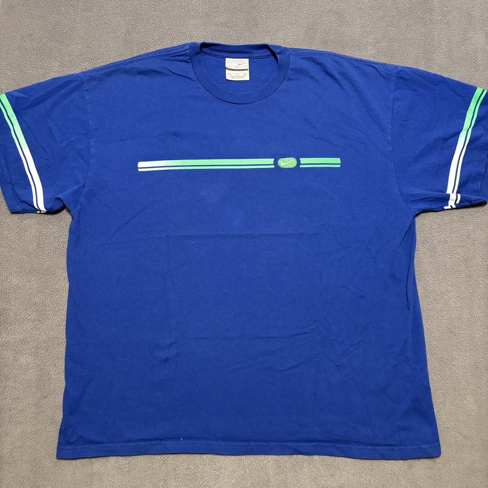 Vintage Nike Gradation T-Shirt Men's XL (FLAWS READ) Blue Green & White Stripes