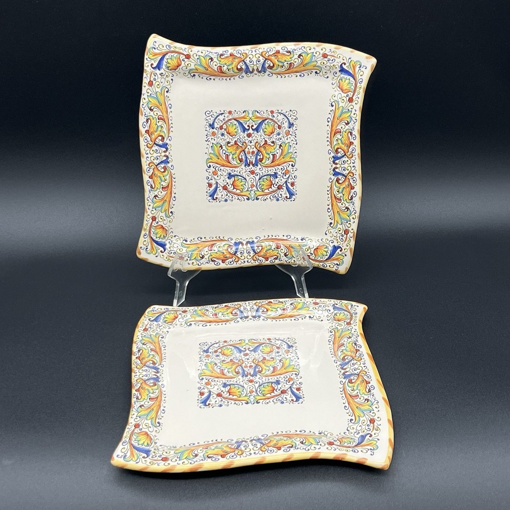 Meridiana Ceramiche Set Of 2 Square Ceramic Salad Plate 8” Made In Italy