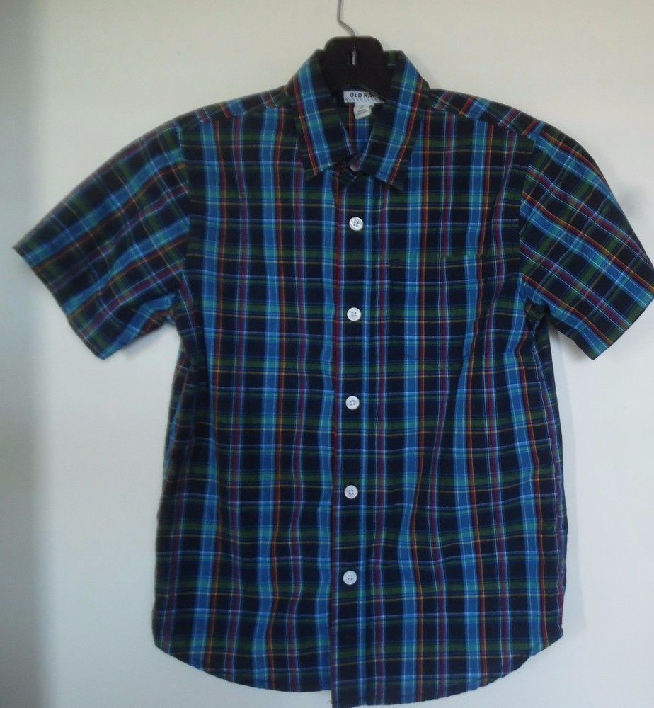 Old Navy Boys' Plaid Short Sleeve Button Down Shirt, Size M