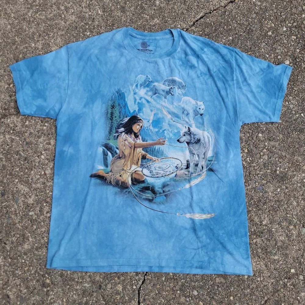 The-mountain Men's Tee Shirt Native American Wolf Print Size XL