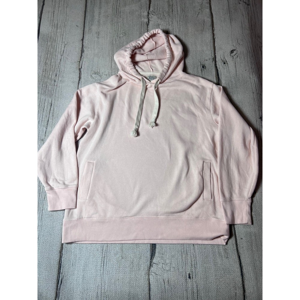 J Crew Vintage Fleece Hoodie Pink Pullover Hooded Sweatshirt Size L