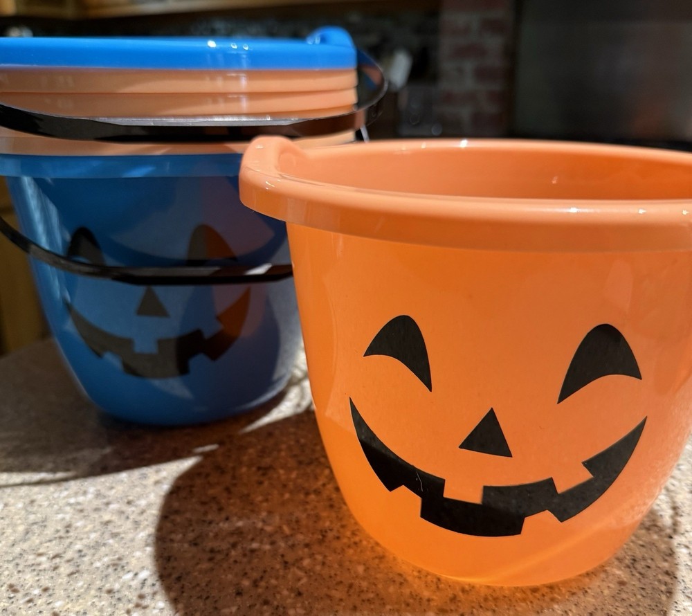 Lot of 7 Lightweight Halloween Treat Buckets Orange and Blue New