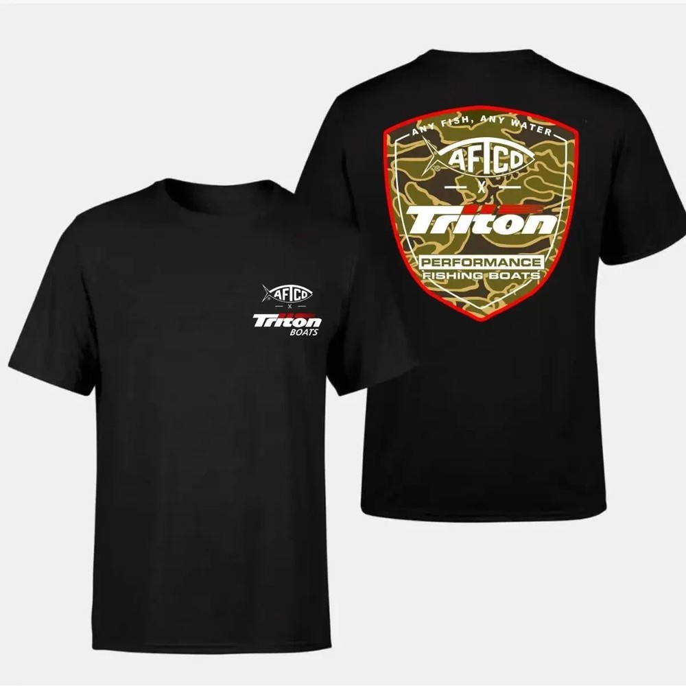 Triton Performance Fishing T-Shirt, Camouflage Graphic Tee, Soft Cotton Blend