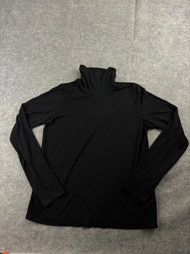 Eileen Fisher Shirt Womens S Black Scrunch Neck Fine Jersey Long Sleeve Top