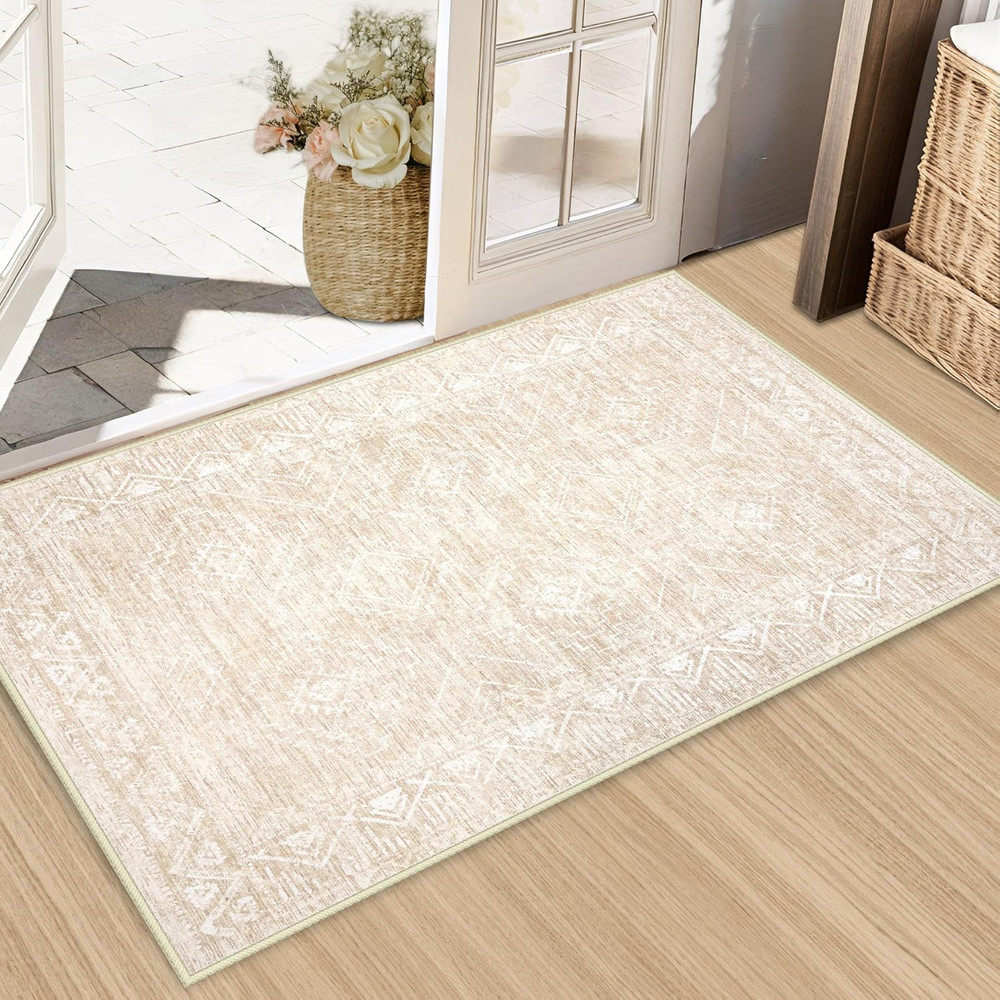 Moroccan Area Rug 2X3 - Washable Distressed Entryway Rug Non-Slip Small Rug, Sof