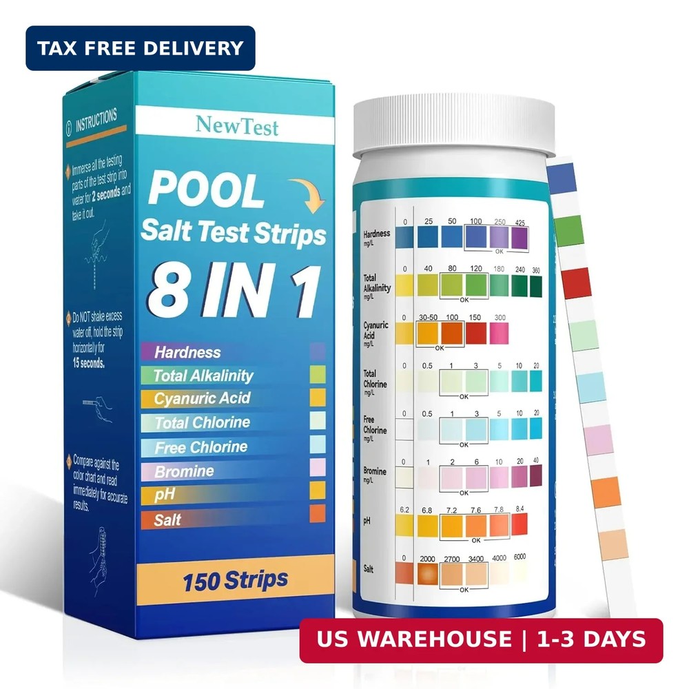 Pool Salt Test Strips: 150CT 8 in 1 Professional Pool Test Strips for Salt Water
