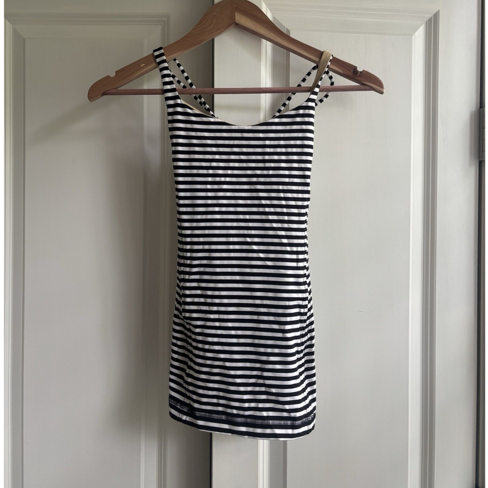 Lululemon Women’s Size 2 Black/White Striped Square Neck Sleeveless Tank