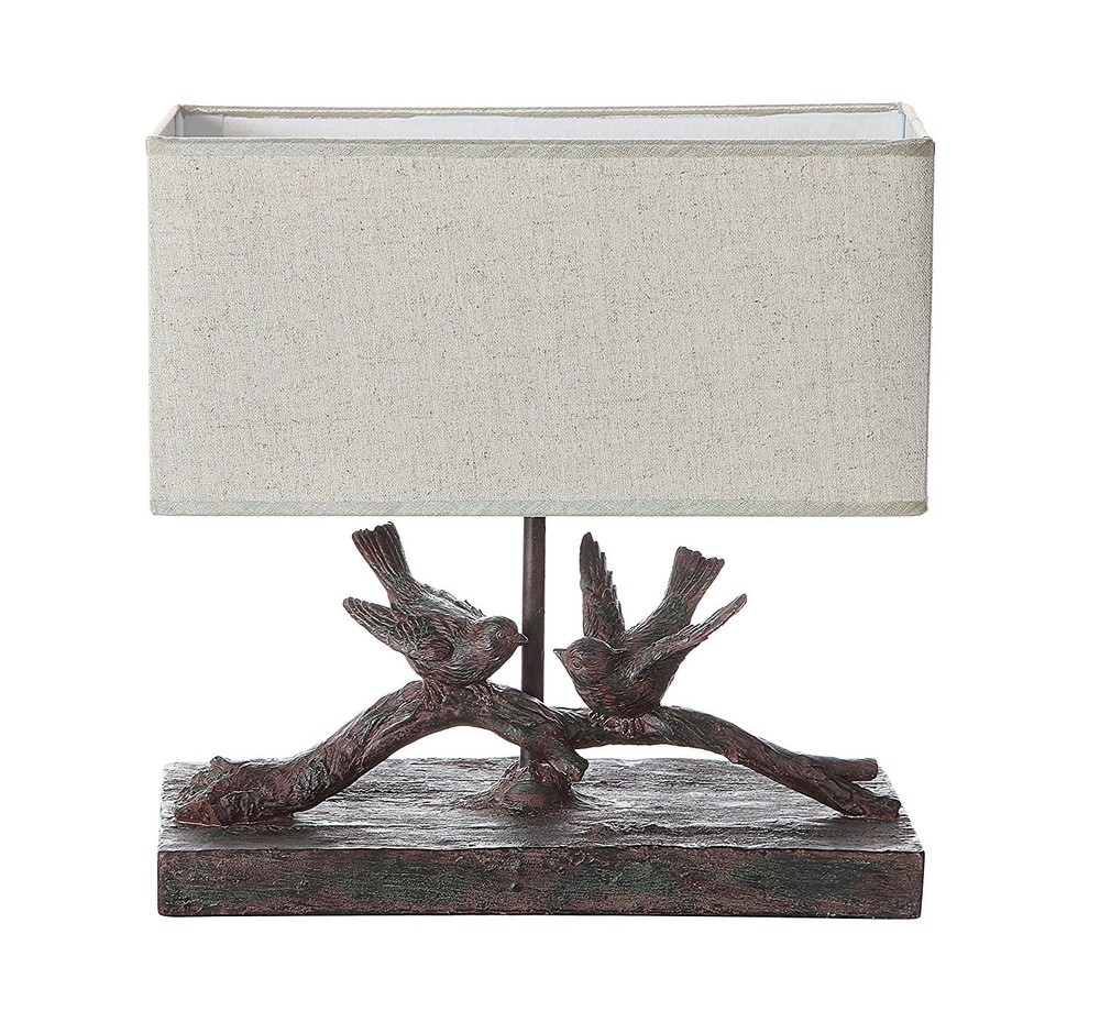 Rustic Bird Lamp with Rectangle Shade