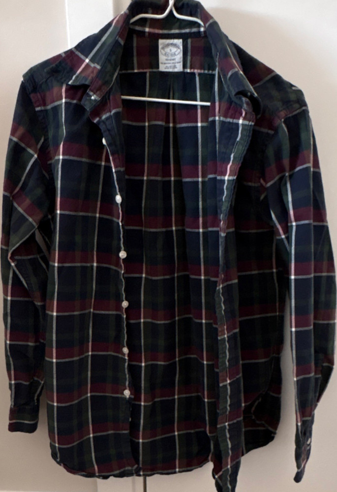 Brooks Brothers Regent Men's S Plaid Cotton Button-Up Shirt Navy Green