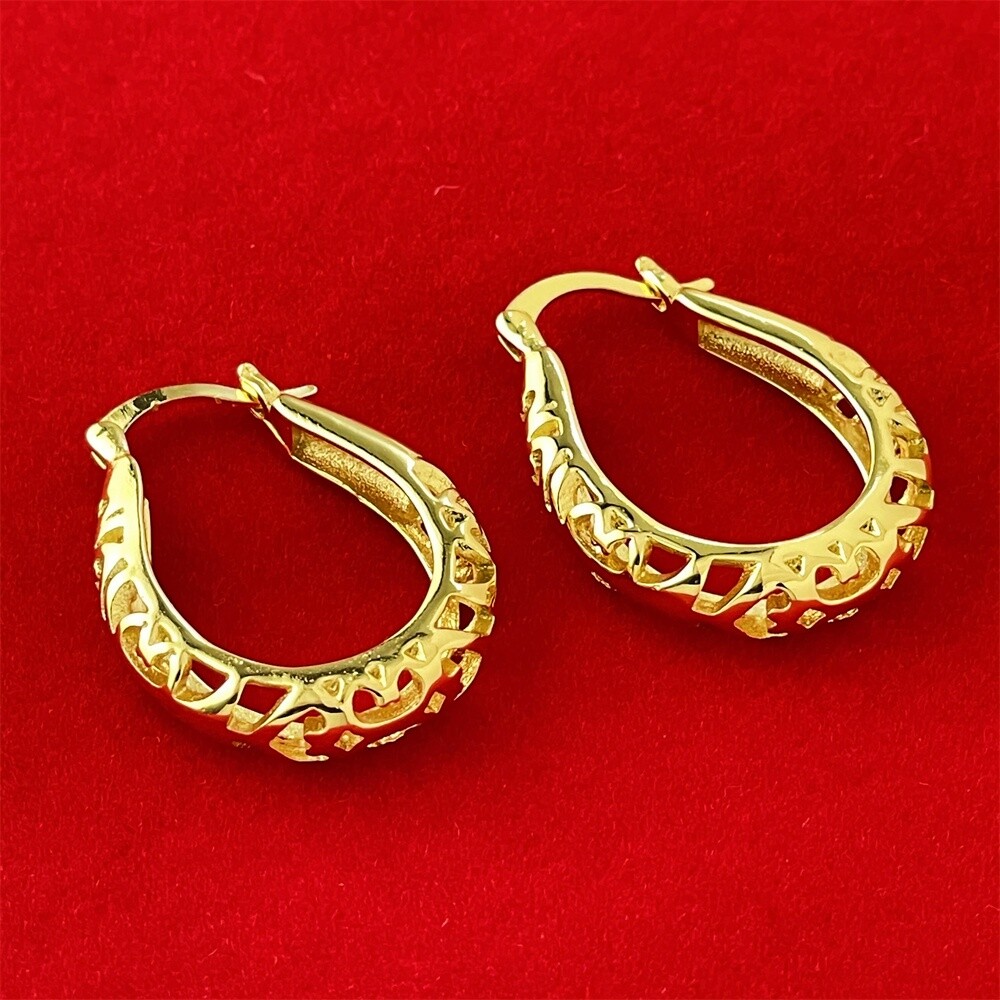 18K Gold Plated Hollow Oval Hoop Huggie Earrings Women Fashion Party Jewelry