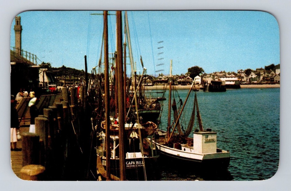 Cape Cod MA-Massachusetts, Fishing Boats In Harbor, Vintage c1957 Postcard