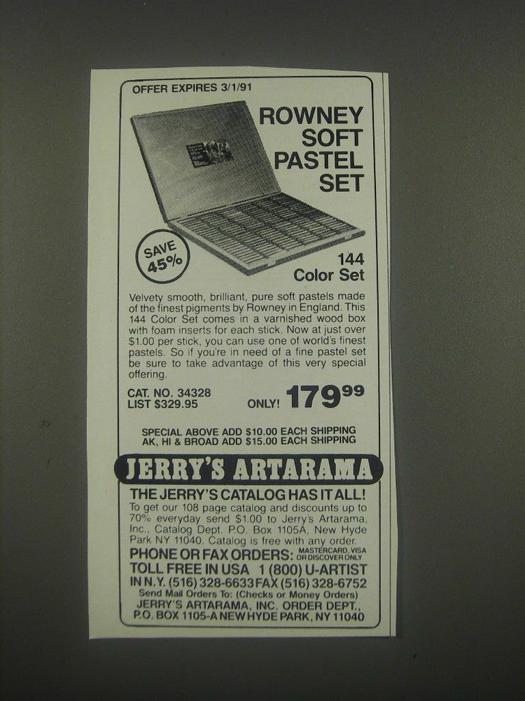 1991 Jerry's Artarama Ad - Rowney soft pastel set