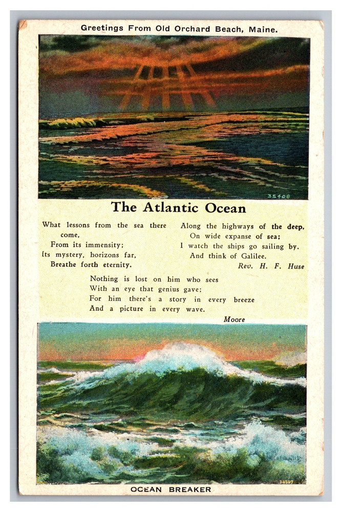 Greetings from Old Orchard Beach Maine ME Poem Breakers White Border Postcard