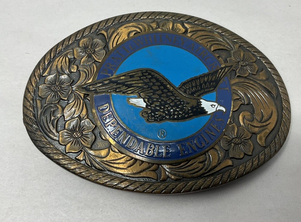 Pratt & Whitney Aircraft Dependable Engines Belt Buckle Eagle Vintage USA