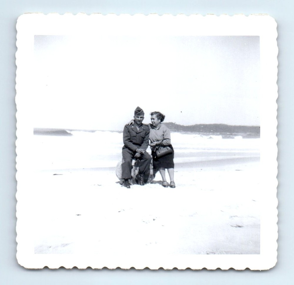 Old Vintage Square Photo AFFECTIONATE MAN WOMAN ARMY SOLDIER IN UNIFORM